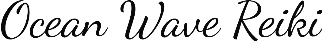 Ocean Wave Reiki cursive text logo.